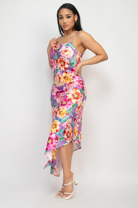 Floral Slit Asymmetric Midi Dress