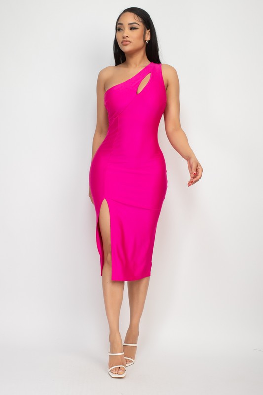Cut-out-One Shoulder Slit Dress