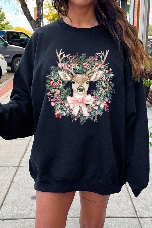 Reindeer Christmas Graphic Fleece Sweatshirts