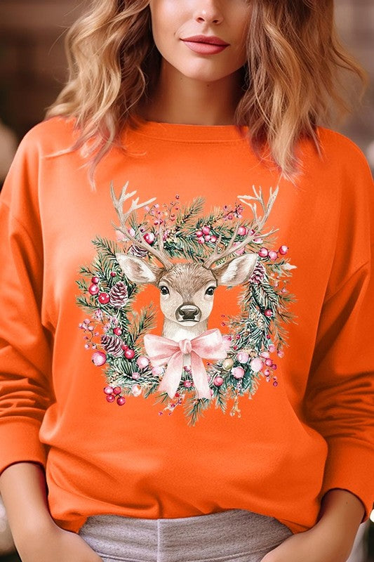 Reindeer Christmas Graphic Fleece Sweatshirts