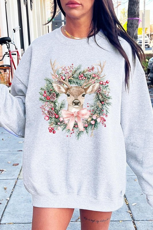 Reindeer Christmas Graphic Fleece Sweatshirts