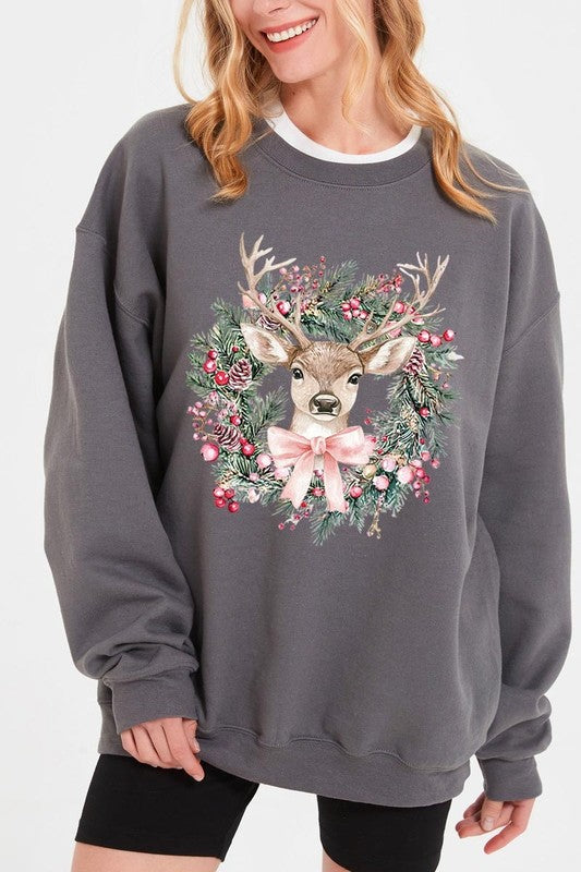 Reindeer Christmas Graphic Fleece Sweatshirts