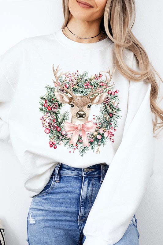 Reindeer Christmas Graphic Fleece Sweatshirts