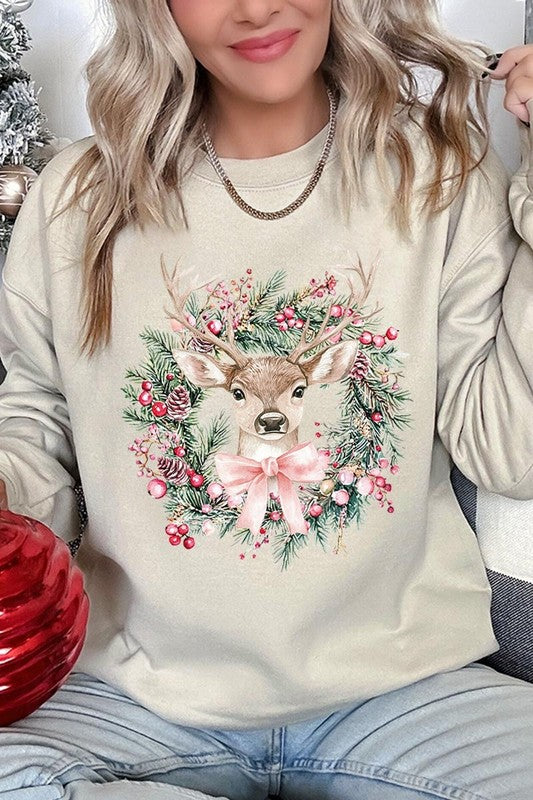 Reindeer Christmas Graphic Fleece Sweatshirts