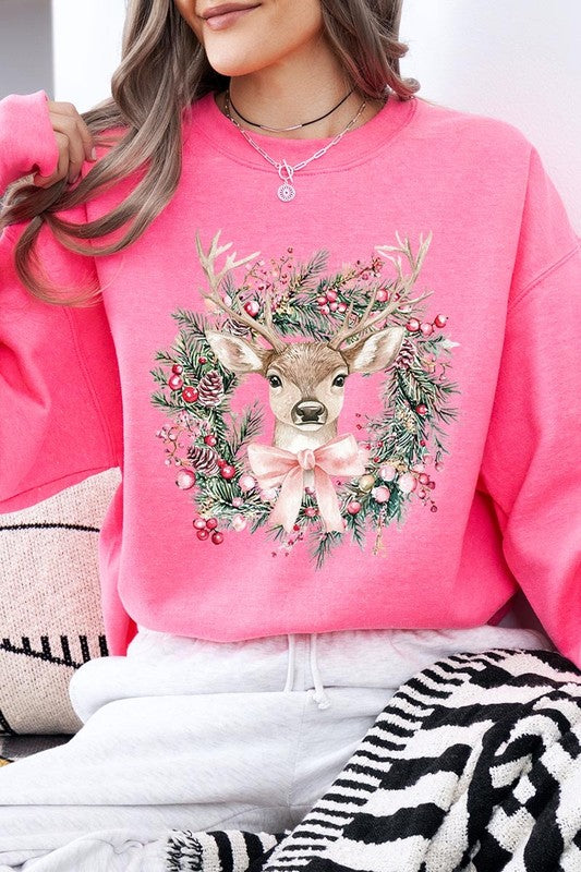 Reindeer Christmas Graphic Fleece Sweatshirts