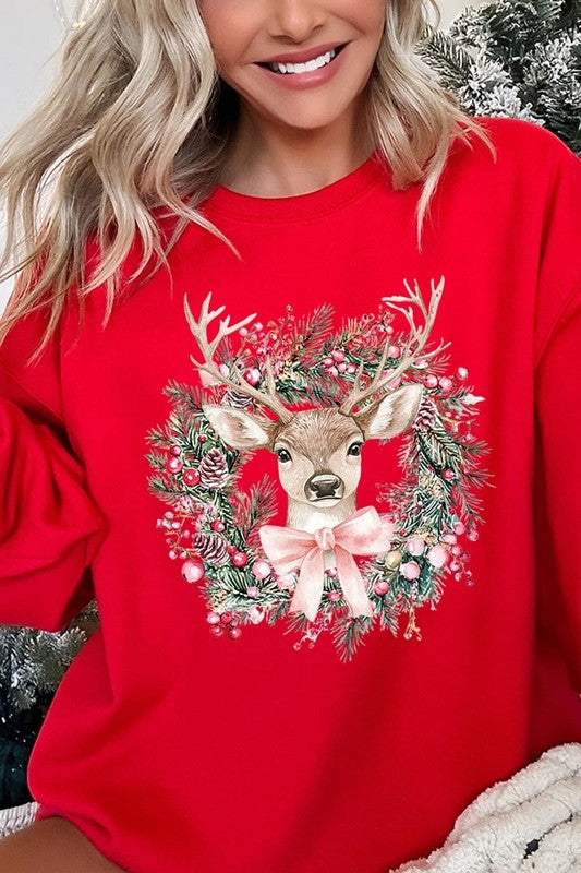 Reindeer Christmas Graphic Fleece Sweatshirts