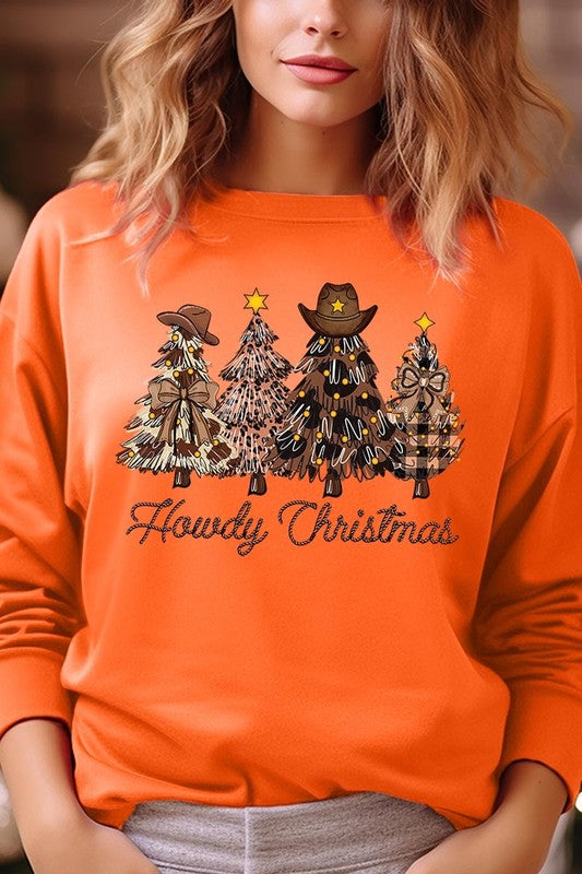 Howdy Christmas Tree Graphic Fleece Sweatshirts