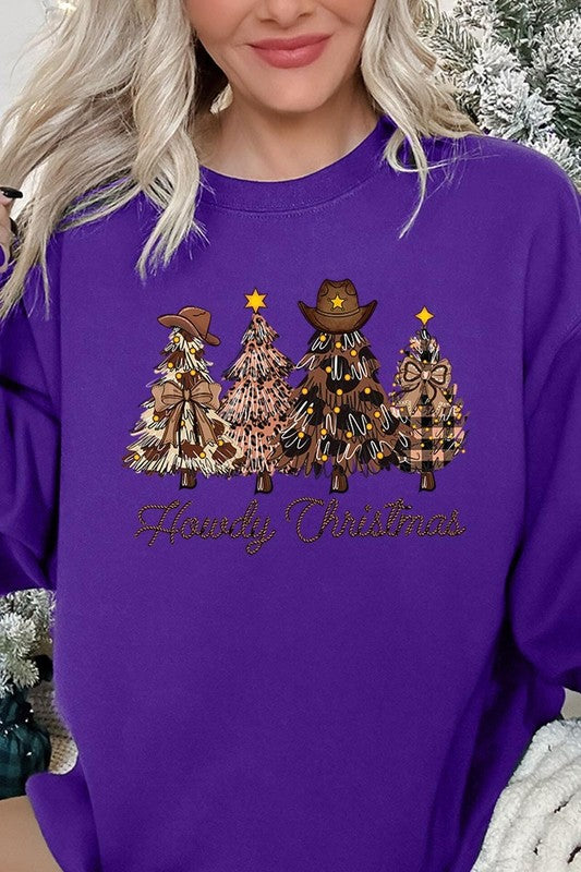 Howdy Christmas Tree Graphic Fleece Sweatshirts