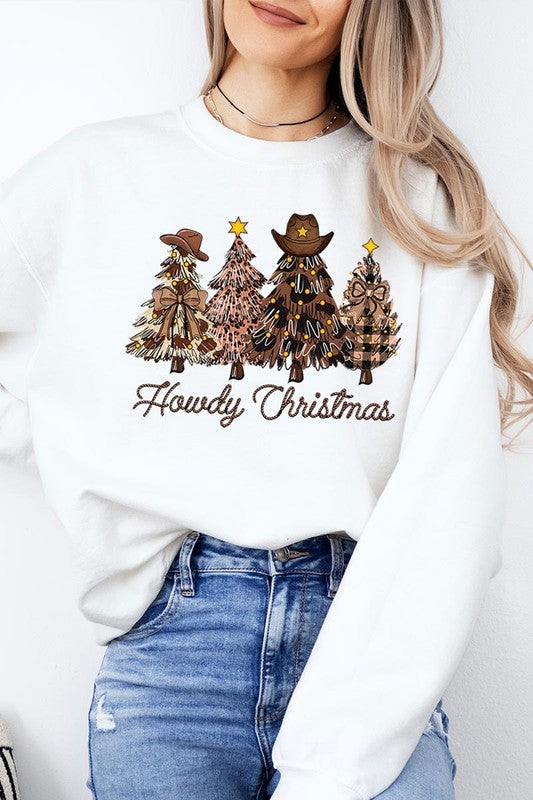 Howdy Christmas Tree Graphic Fleece Sweatshirts