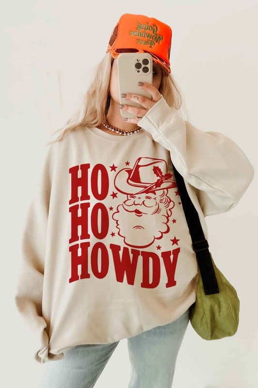 HO HO HO HOWDY CHRISTMAS SANTA GRAPHIC SWEATSHIRT