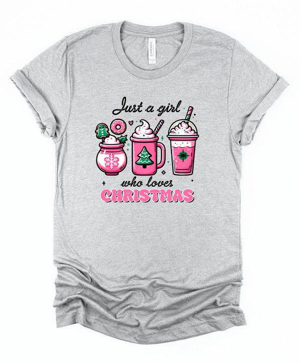 Pink Just a Girl Who Loves Christmas Graphic Tee