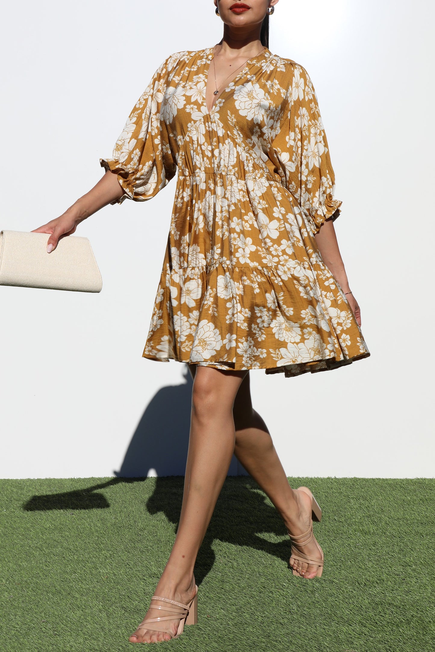 Floral Woven Loose Fit Midi Dress