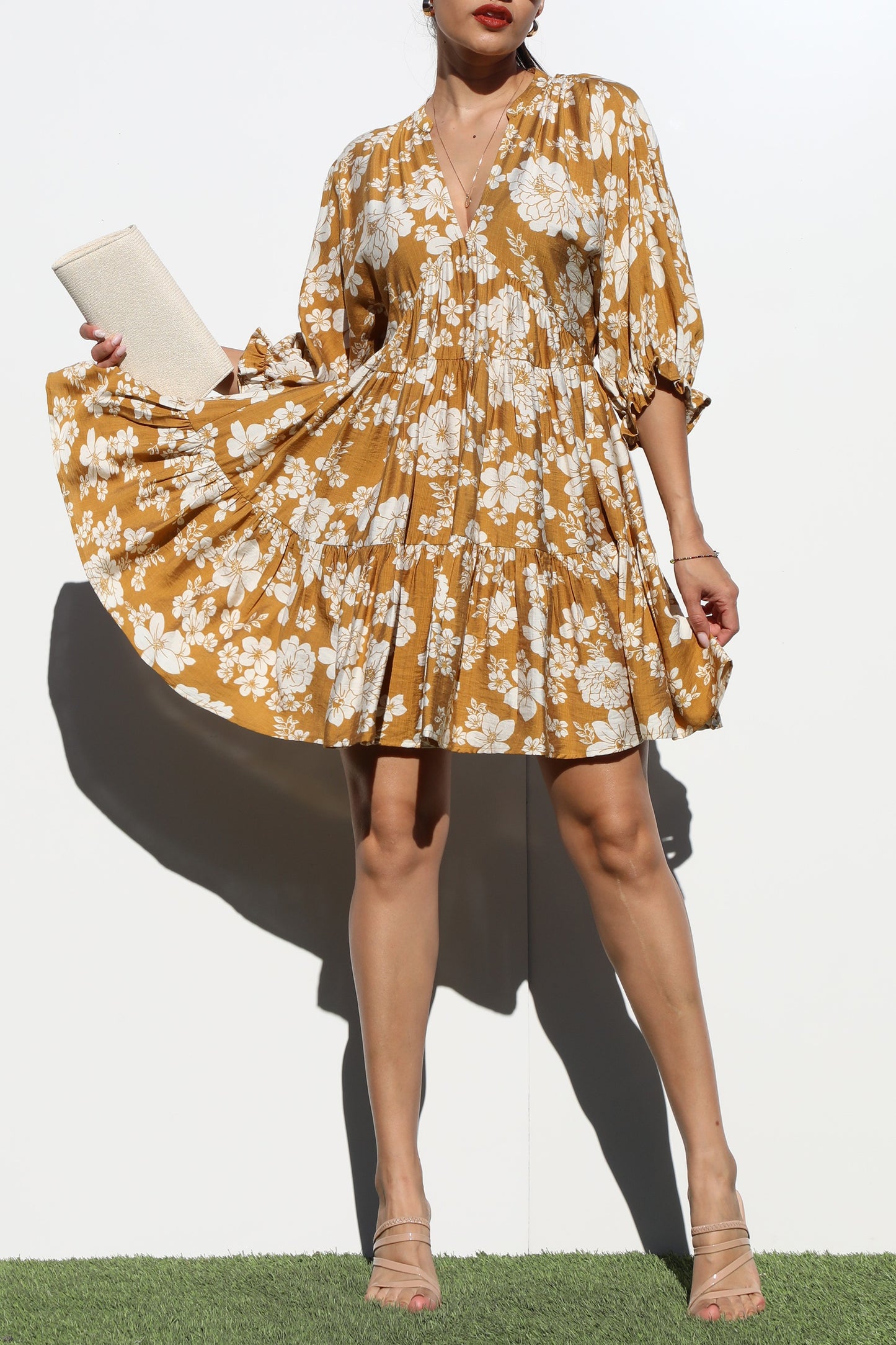 Floral Woven Loose Fit Midi Dress