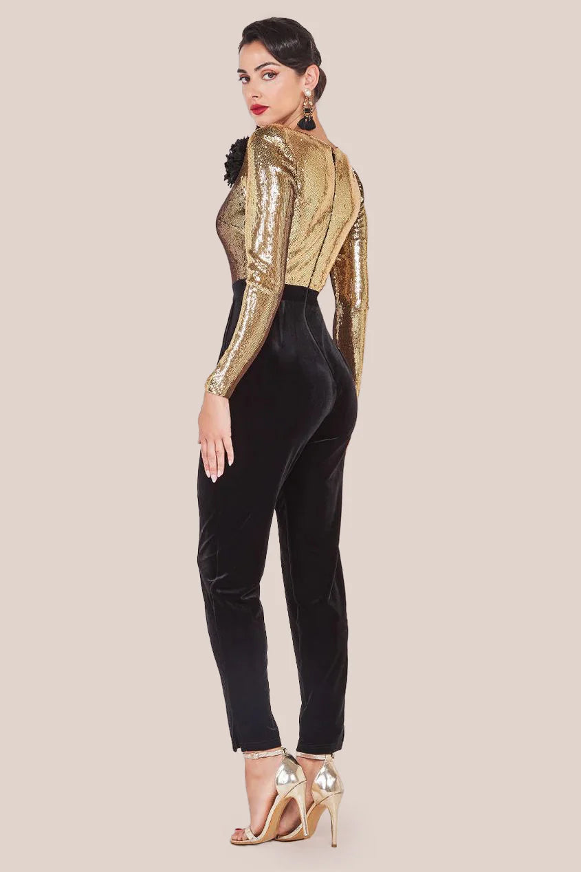 Liquid Sequins Jumpsuit with Corsage