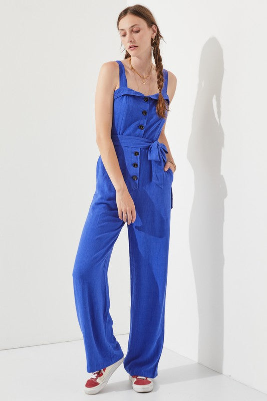 PLUS SLEEVELESS ADJUSTABLE STRAP BUTTON JUMPSUIT