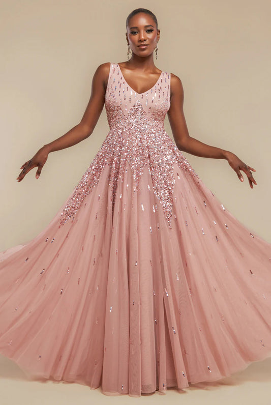 Embellished Sequin A-Line Sleeveless Dress