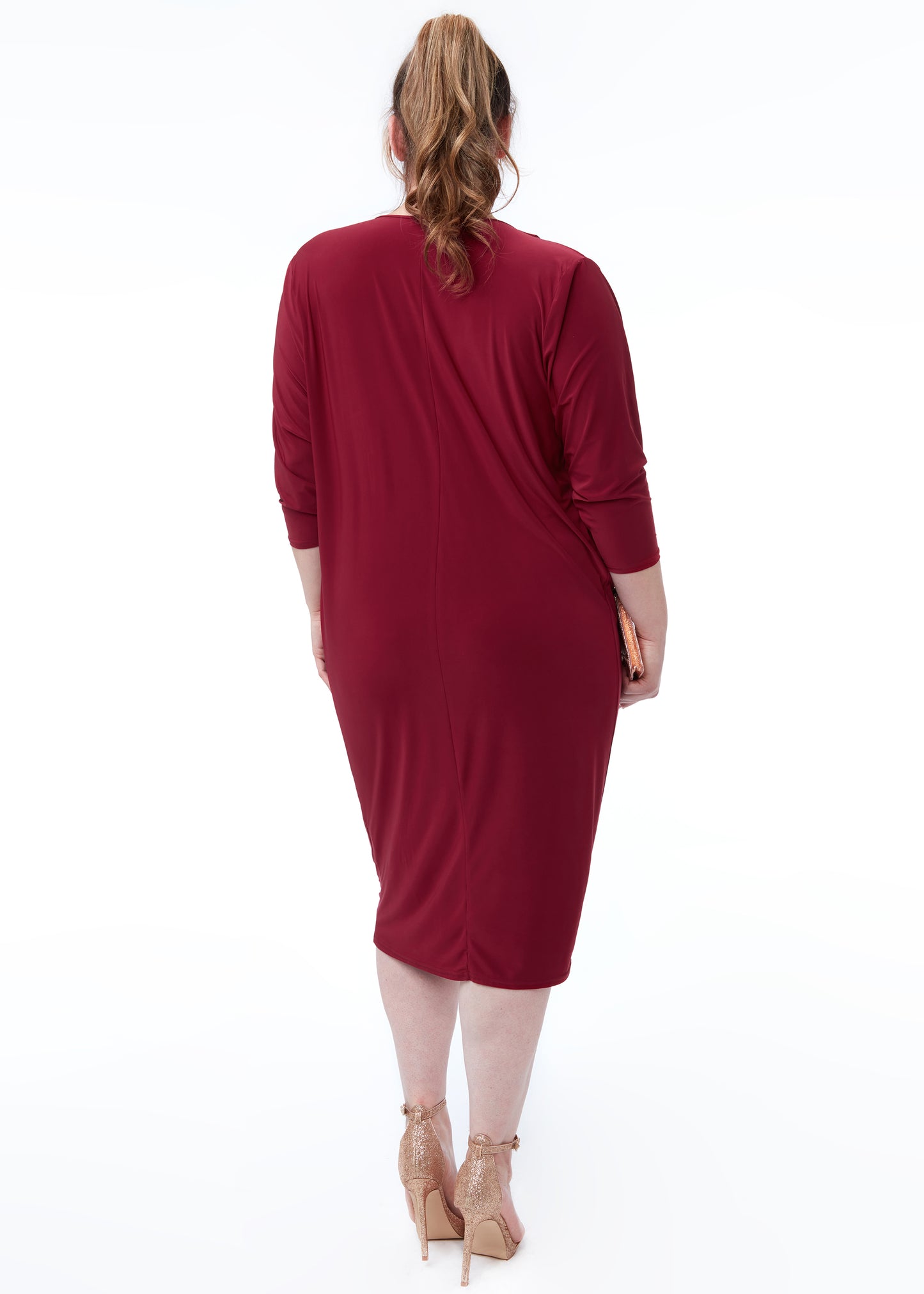 PLUS LOOSE FIT MIDI DRESS WITH ASYMMETRIC NECK