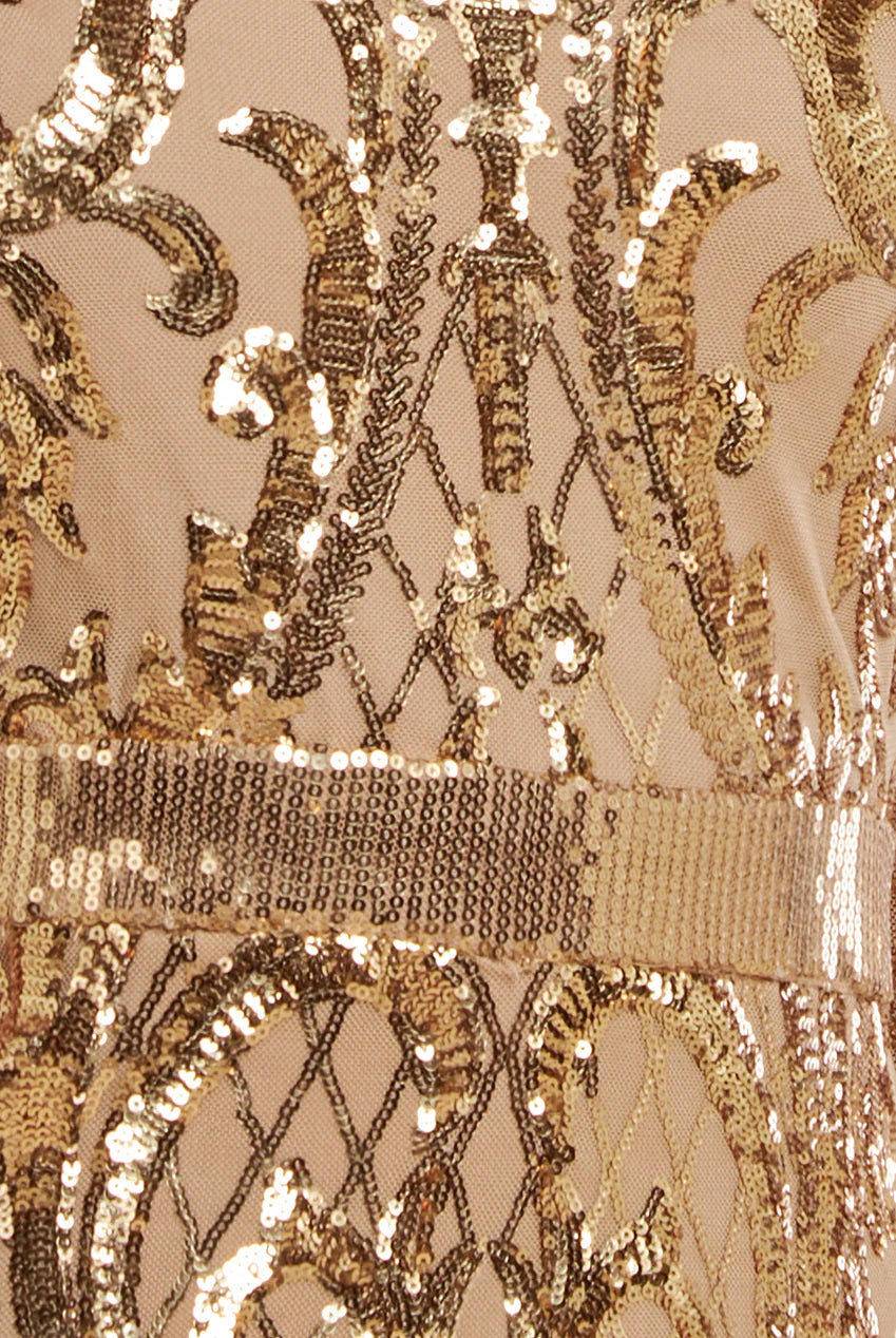 Sequin Square Neck Scalloped Midi Dress