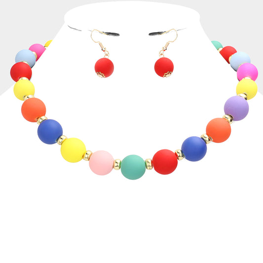 Colored Ball Cluster Necklace and Matching Earring