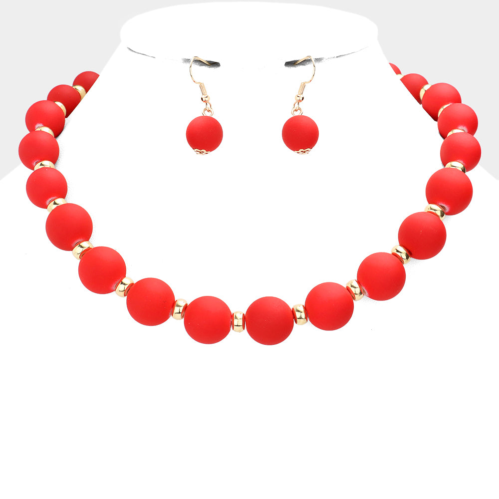 Colored Ball Cluster Necklace and Matching Earring