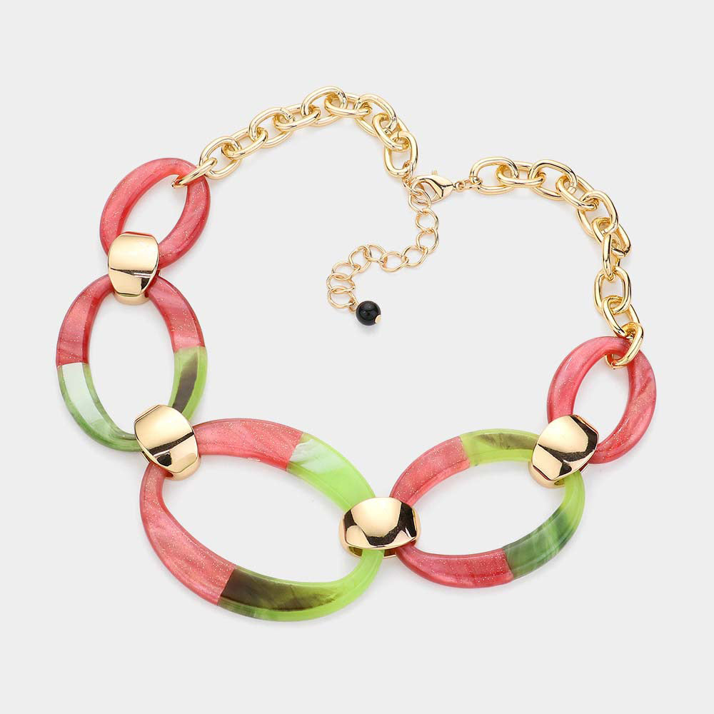 Celluloid Acetate Resin Open Oval Link Statement Necklace Set