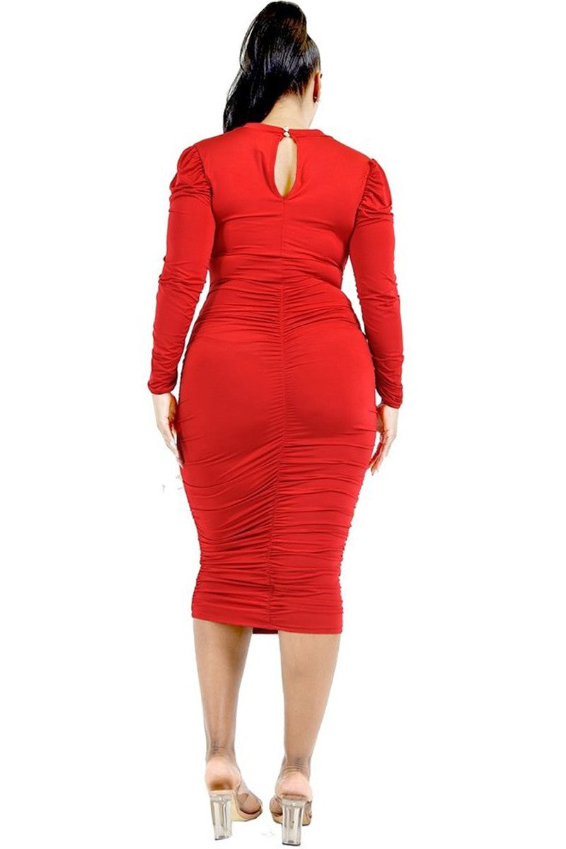 Ladies Plus Size 3/4 Sleeve Shirred Dress