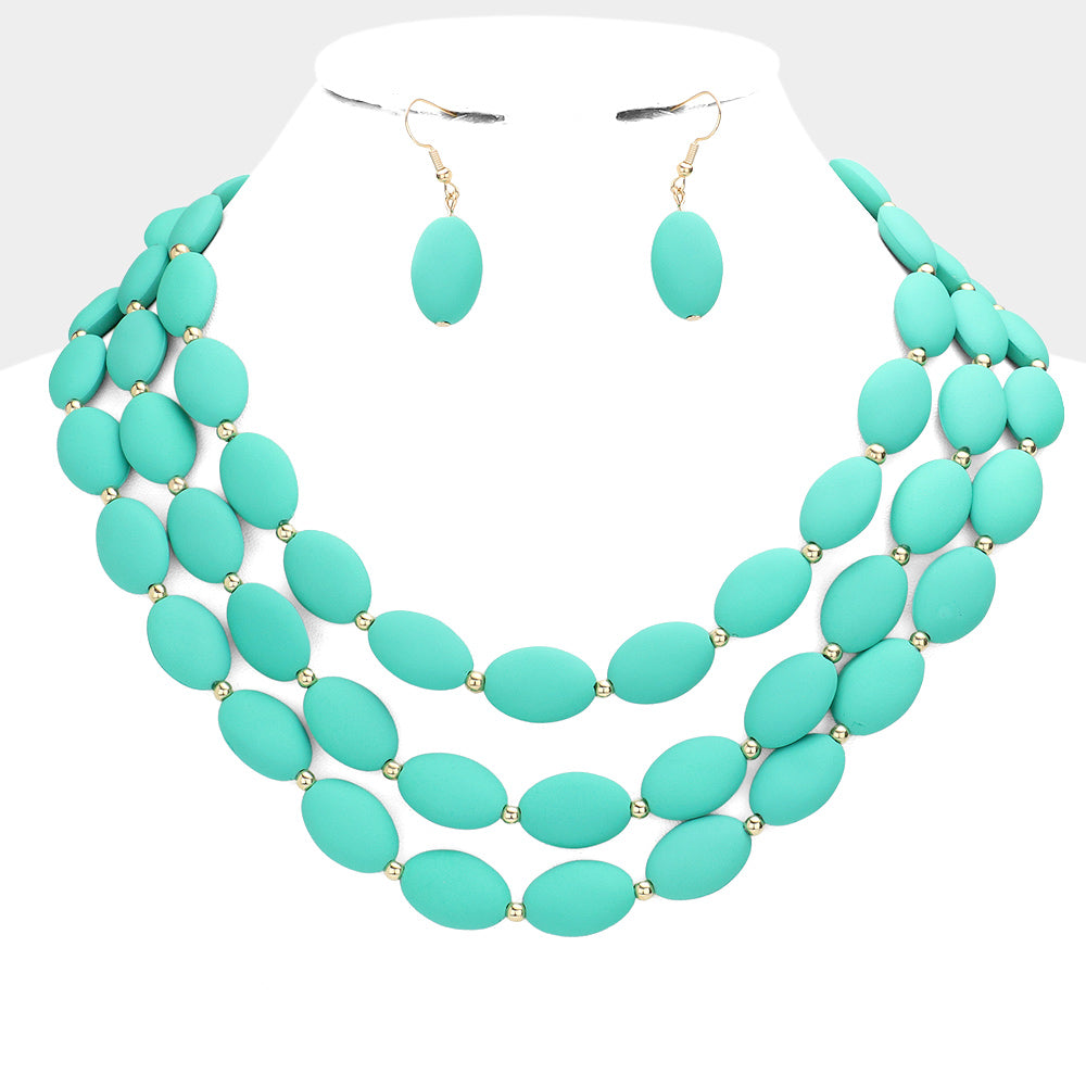 Oval Beaded Triple Layered Necklace Set