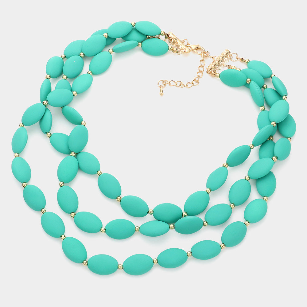 Oval Beaded Triple Layered Necklace Set