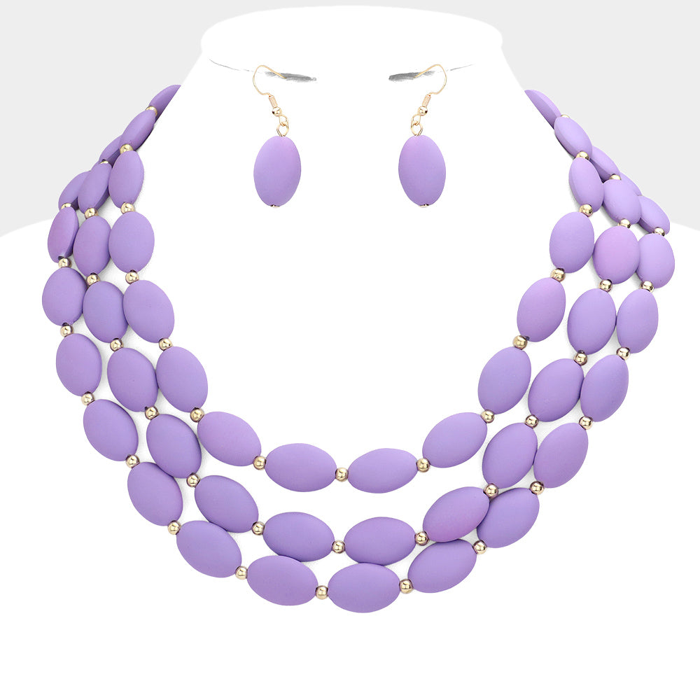 Oval Beaded Triple Layered Necklace Set