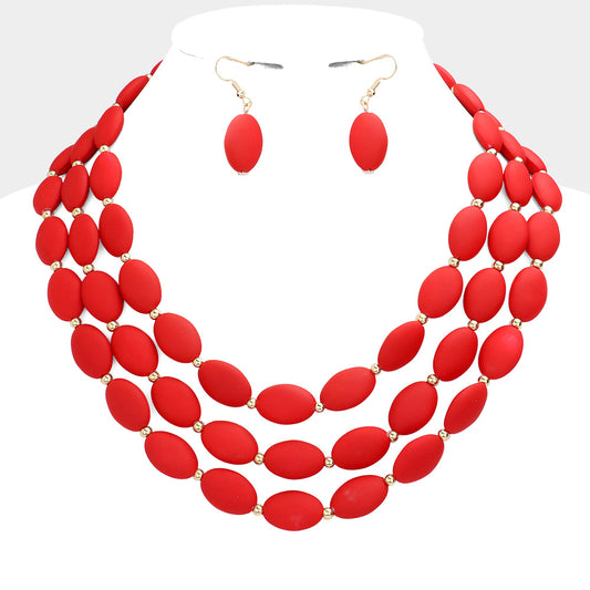 Oval Beaded Triple Layered Necklace Set