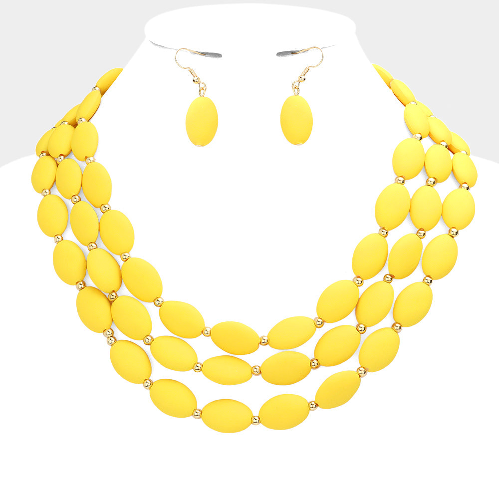 Oval Beaded Triple Layered Necklace Set