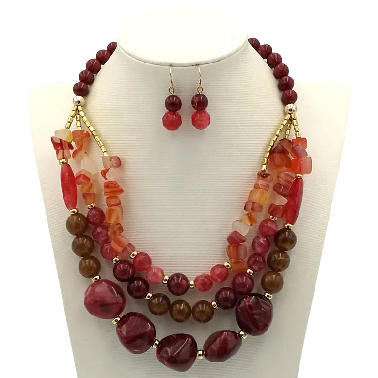 Resin Beaded 3 layer necklace set