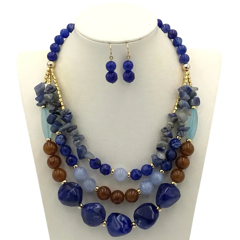 Resin Beaded 3 layer necklace set