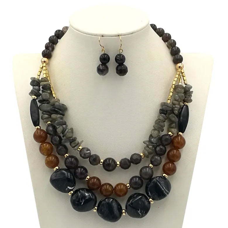 Resin Beaded 3 layer necklace set