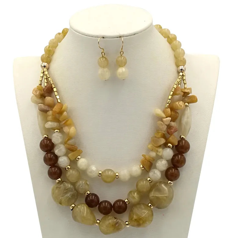 Resin Beaded 3 layer necklace set