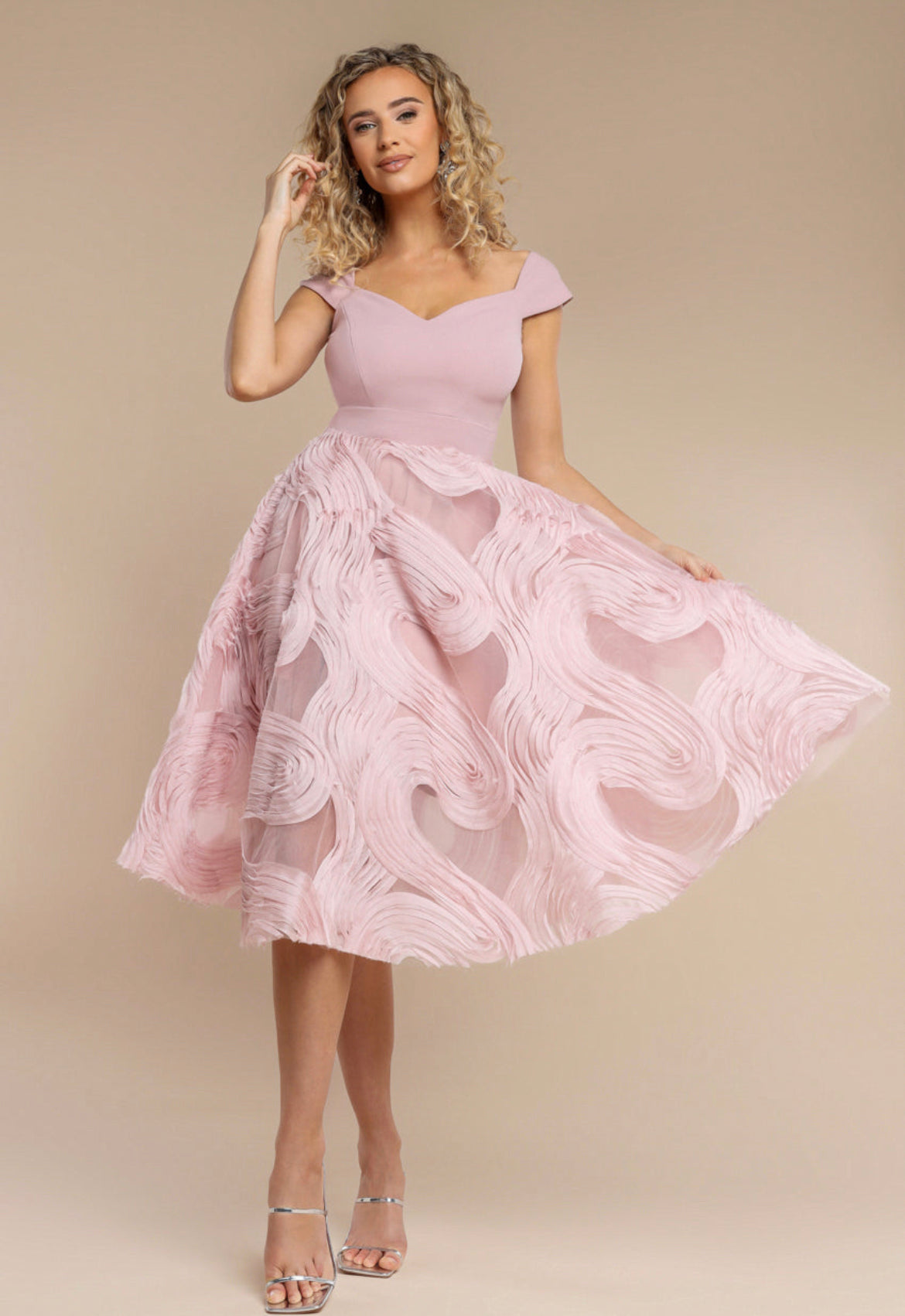 Scuba & Textured Chiffon A Line Midi Dress