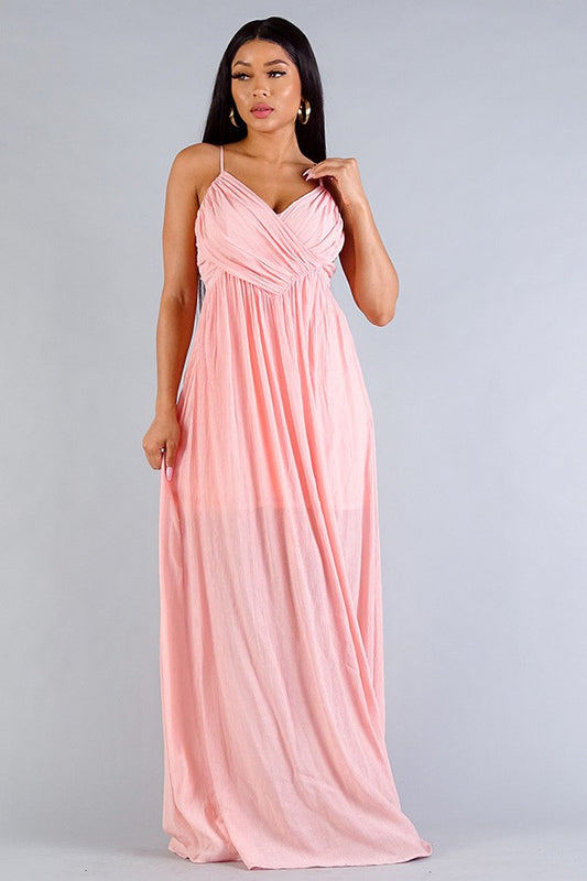 Strap Cross Front Shirred Maxi Dress