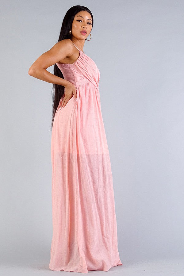 Strap Cross Front Shirred Maxi Dress