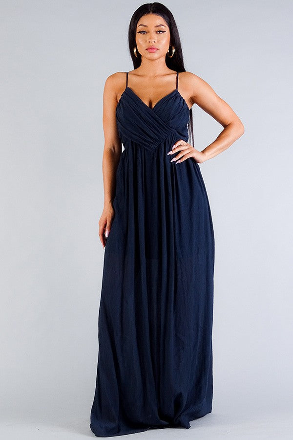 Strap Cross Front Shirred Maxi Dress