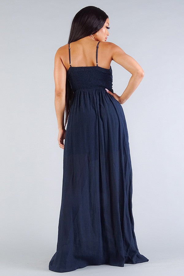 Strap Cross Front Shirred Maxi Dress