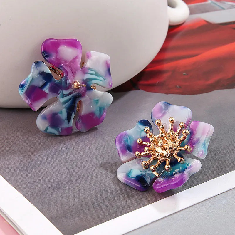 Acetate Alloy Exaggerated Flower Earring
