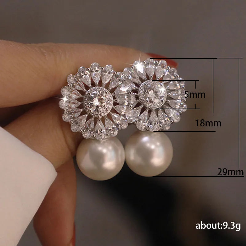 Pearl Flower Zircon Earring