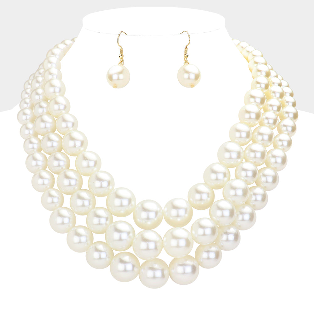 Pearl Layered Chunky Necklace with matching earrings