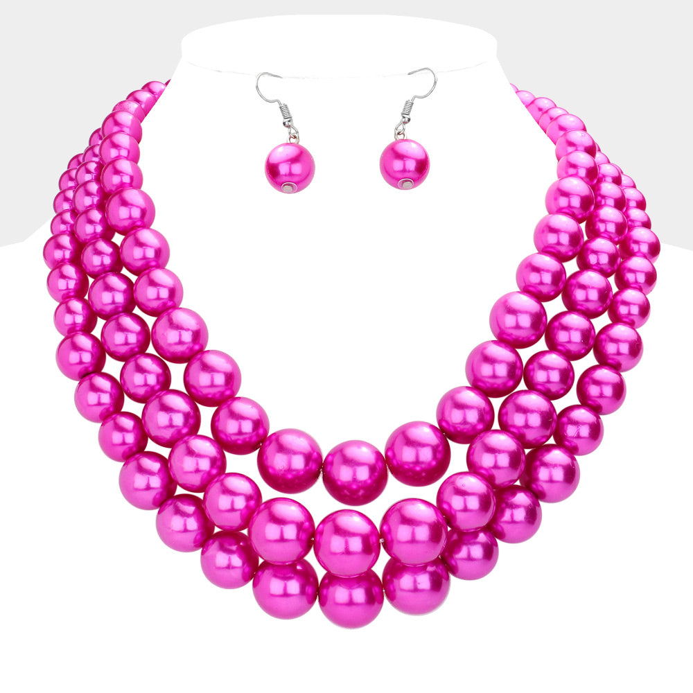 Pearl Layered Chunky Necklace with matching earrings