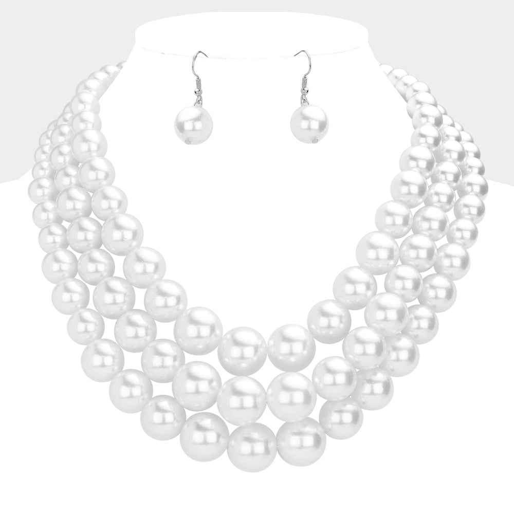 Pearl Layered Chunky Necklace with matching earrings