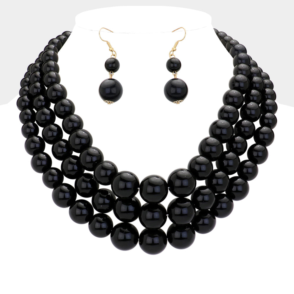 Pearl Layered Chunky Necklace with matching earrings