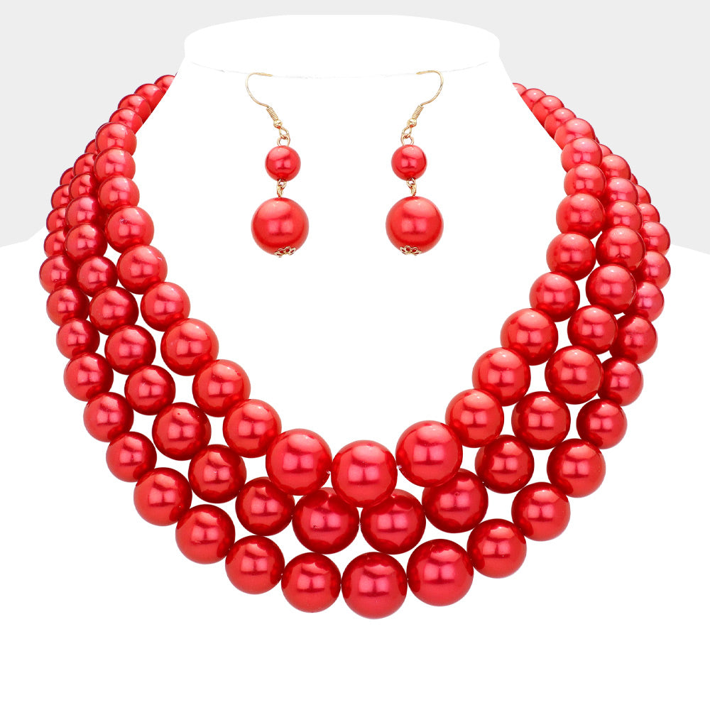 Pearl Layered Chunky Necklace with matching earrings