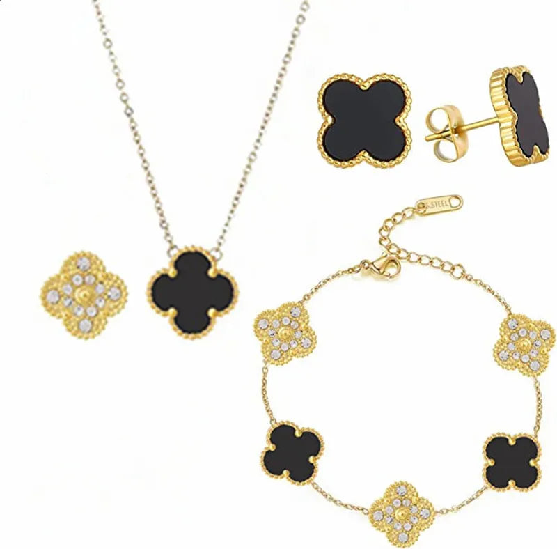 Four Leaf Clover Stainless Steel Titanium Steel Plating Gold Plated Bracelets Earrings Necklace