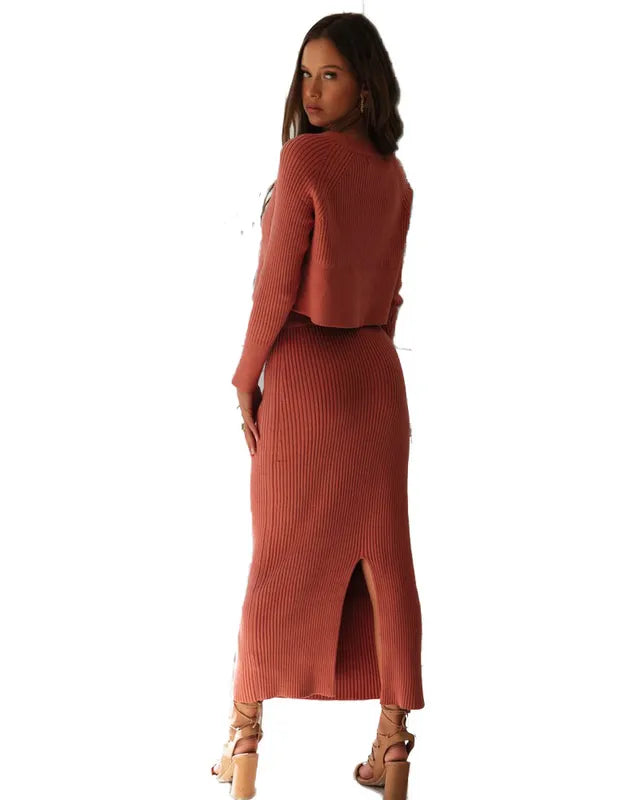 Women's Knit Long Sleeve Skirt Set