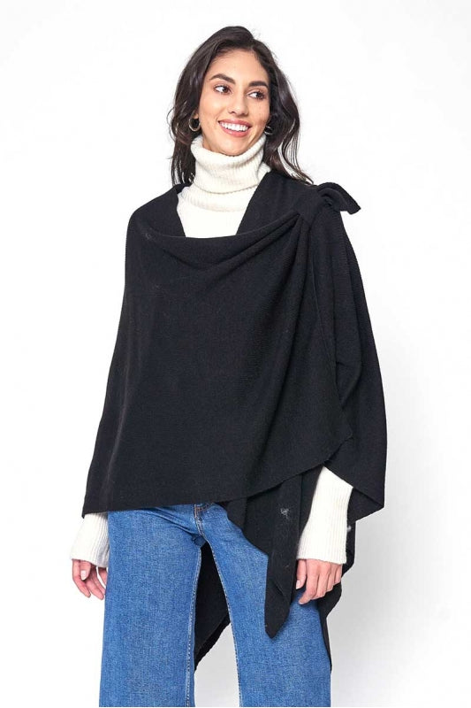 Solid Ruana Poncho with Shoulder Insert Strap